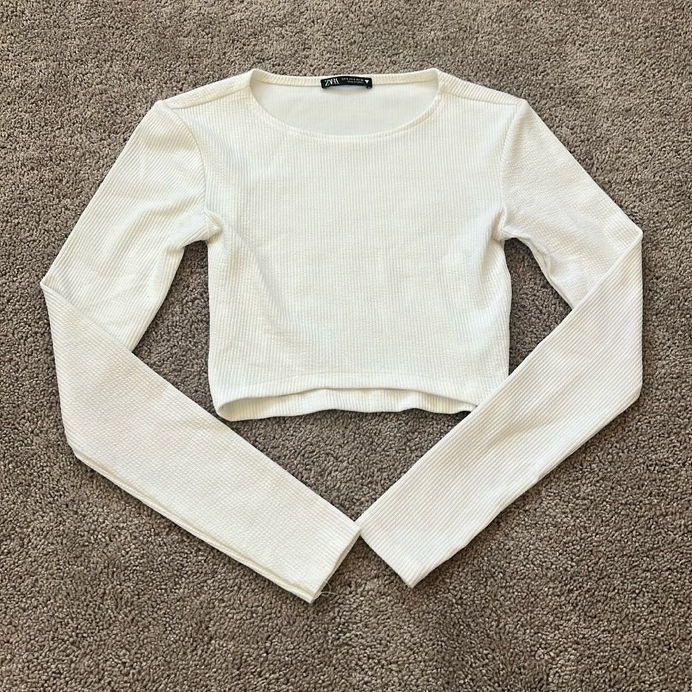 Zara White Long Sleeve Crop